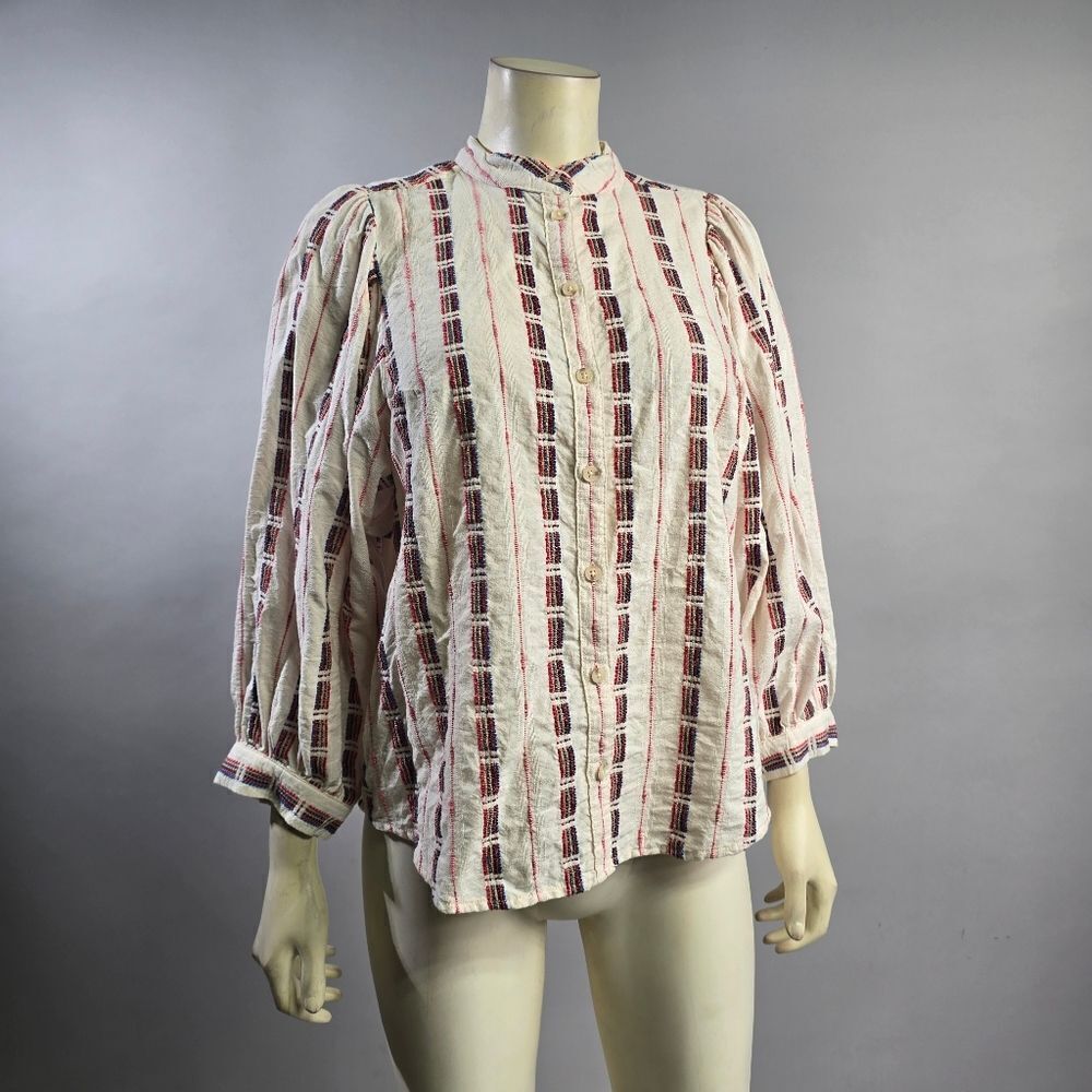 Pilcro and the Letterpress Cream and Burgundy Striped Button-Up Top